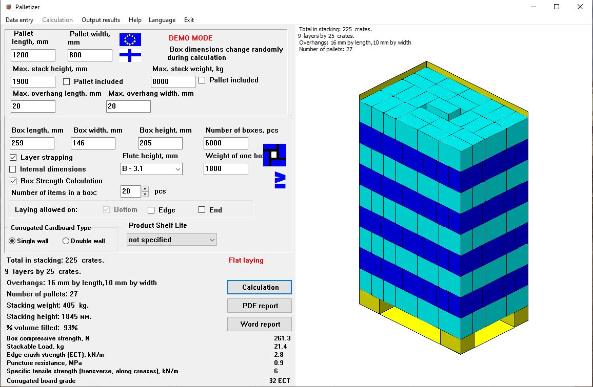 Box Palletizer software interface