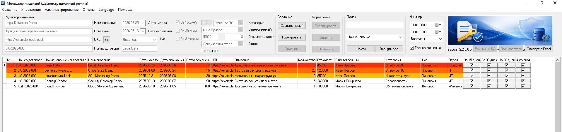 License Manager main screen