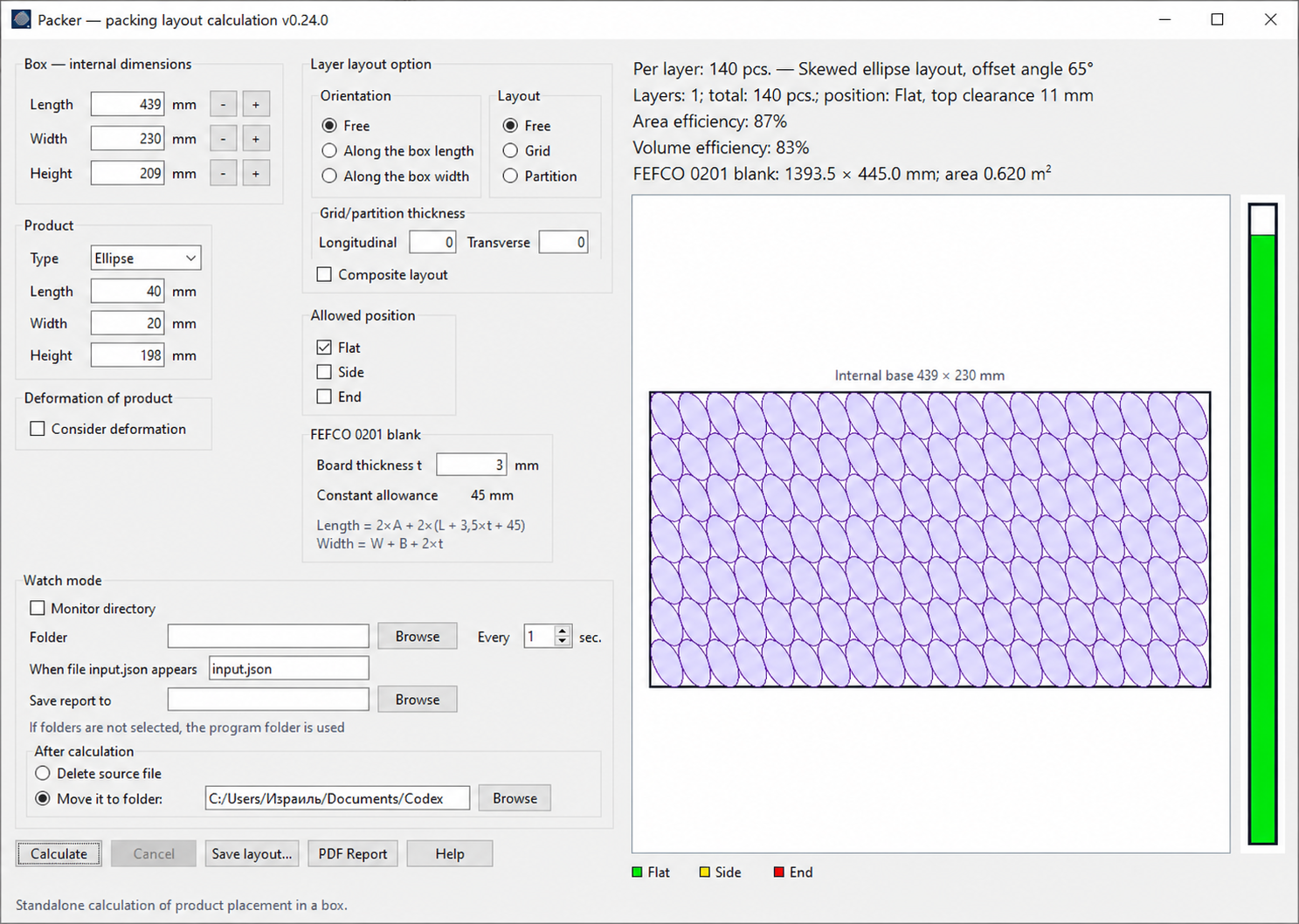 Skewed ellipse packing layout calculation