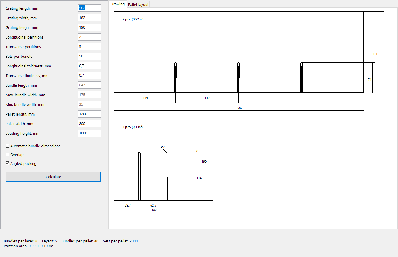 Partition drawings — Partition dimensions, slot positions and depth.