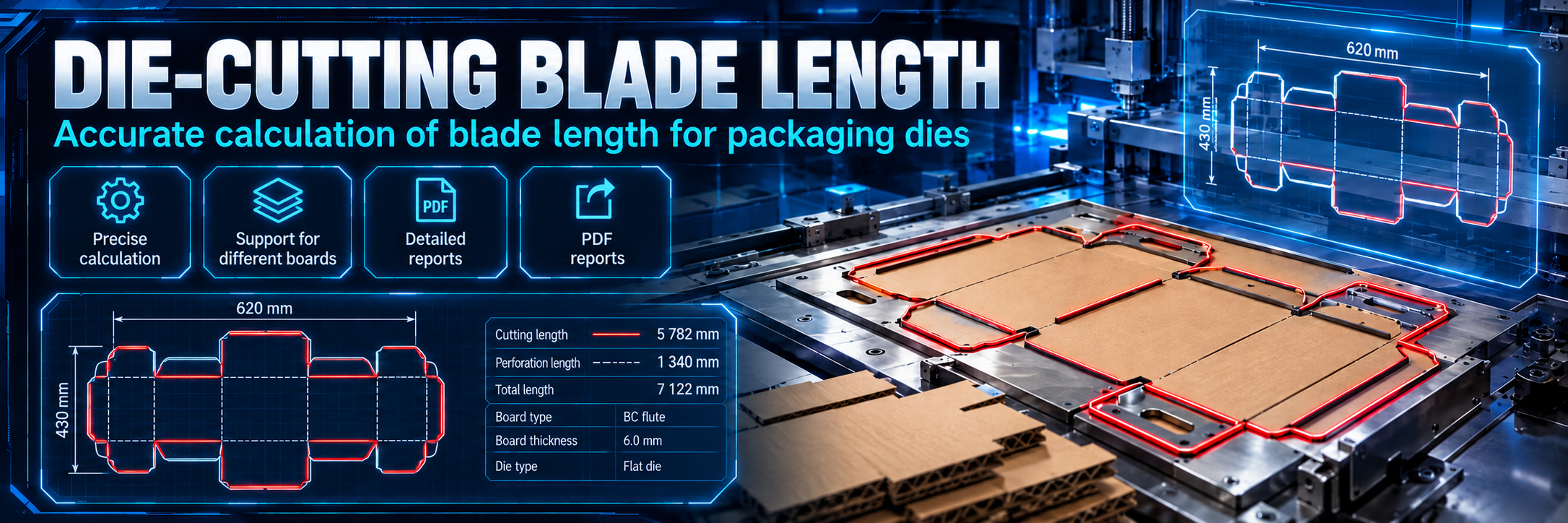 KnifeMeter — die-cutting blade lengths and PDF reports