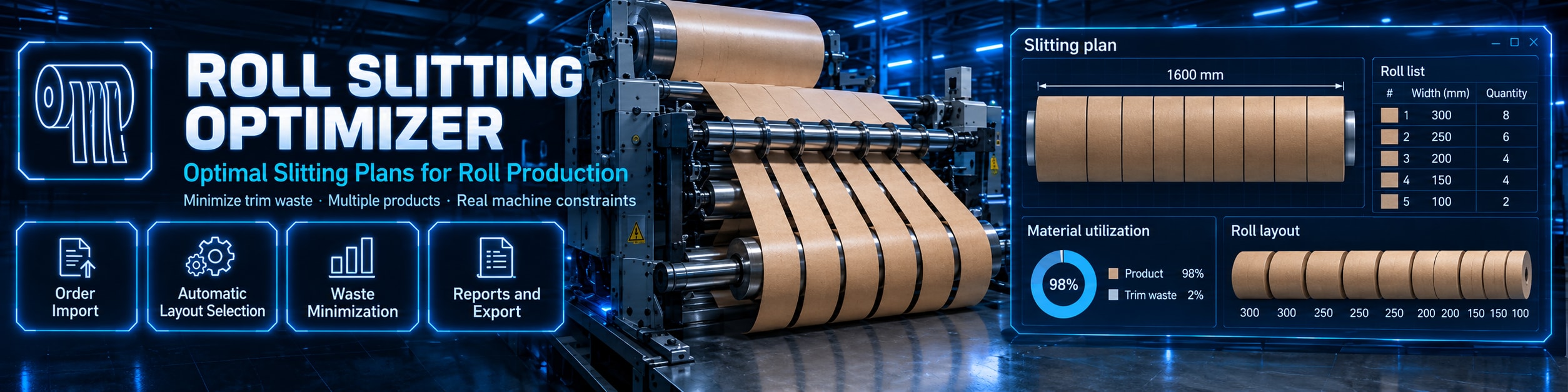 Roll Slitting Optimizer — optimal slitting plans for roll production